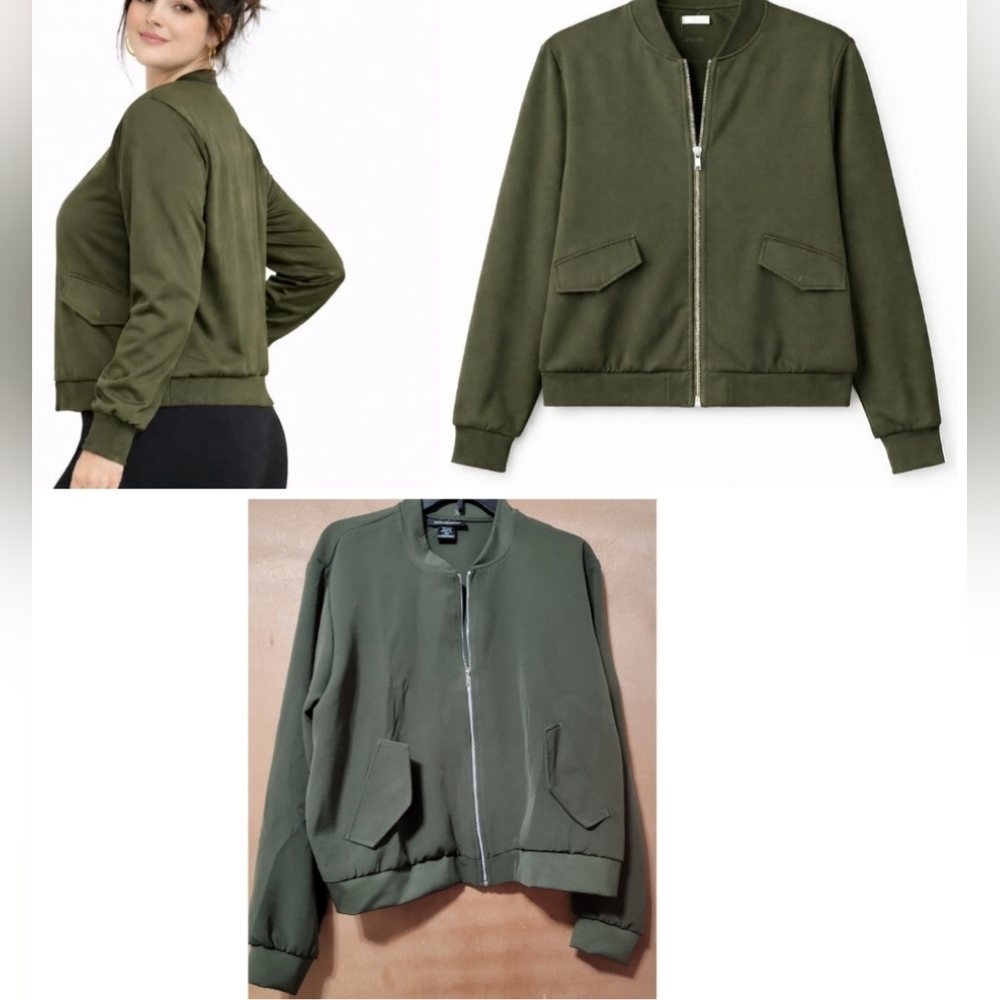 New Ashley Stewart Bomber Style Jacket  Zip Front Lightweight Olive Army Green